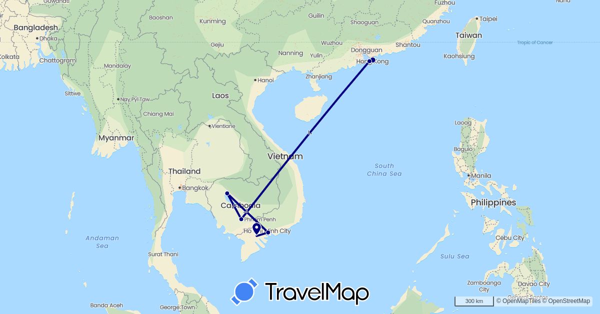 TravelMap itinerary: driving in China, Cambodia, Vietnam (Asia)